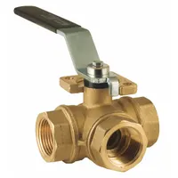 BONOMI Manual Three-Way Ball Valve: 1 1/4 in, Brass, T Flow, FNPT x FNPT x FNPT, Std Port Ball Port (MPN 355N-11/4")