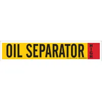 Black vinyl pipe marker for oil separator service. Fits pipe outer diameters of 8 inches and larger. English text, no directional arrows. One marker per pack