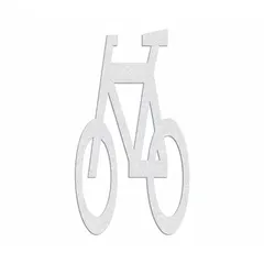 White thermoplastic pavement marking with bicycle legend. Measures 5 5/8 ft long by 40 in wide. Applied via hand torch adhesion. Used to designate bicycle lanes or shared pathways on roads and parking lots.