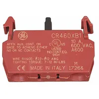 GE Auxiliary Contact Block: 1NO/1NC, 10 A Max Current (AC), Front Mount, Front-Mounted (MPN CR460XB1)
