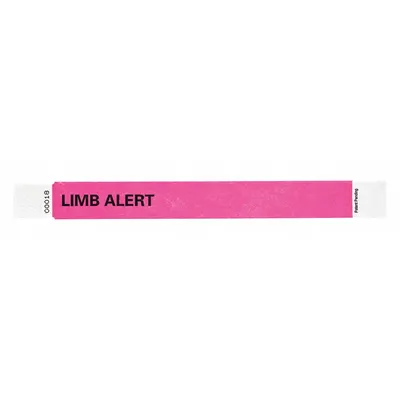 ID Wristband: Limb Alert, 10 in Overall Lg, 1 in Overall Wd, Tyvek, Pink - Security Wristbands