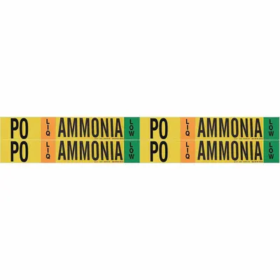 BRADY Pipe Marker: PO, LIQ, Low, Fits 3/4 to 2 3/8 in Pipe O.D., 4 Pipe Markers - Ammonia Adhesive Pipe Markers