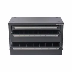 This drill bit chest from HUOT features 29 compartments designed to organize drill bits from 1 mm to 13 mm in 0.5 mm increments. It provides sorted, protected storage for quick bit selection in machine shops, toolrooms, and maintenance facilities.