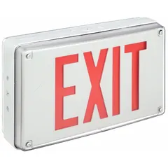 Exit Sign: Red, 2 Faces, Aluminum, Not Battery Powered, 8 1/2 in Overall Ht, 13 7/8 in Overall Wd (MPN LV S W 2 R 120/277 UM 4X). Key specifications — attr60436: Red; attr60416: Aluminum; attr60433: 120/277 V AC; attr60422: LED; attr60414: White; attr60430: No; attr60394: LITHONIA LIGHTING.