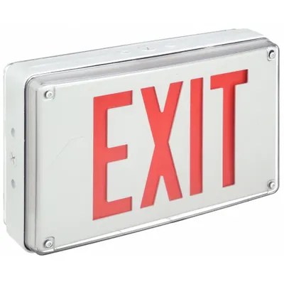 LITHONIA LIGHTING Exit Sign: Red, 2 Faces, Aluminum, Not Battery Powered, 8 1/2 in Overall Ht - Vandal-Resistant Exit Signs