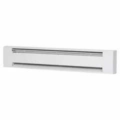 This MARKEL electric baseboard heater is a commercial-grade unit rated for 1000 W at 208/240 V. It includes a built-in thermostat and features a white conventional housing. Suitable for primary or supplemental space heating in commercial environments such as offices, retail spaces, and light industrial facilities.