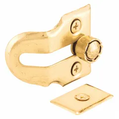 This non-handed flip lock is designed for use on single-hung windows, mounting directly on the sash. It features a brass-plated silver finish and includes an integrated handle for easy operation. The lock has an overall length of 1 9/16 inches and is suitable for sash mounting applications.