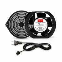 This Dayton standard oblong axial fan kit is designed for cooling and ventilation in enclosures, control panels, and electronic cabinets. It features a 6 3/4 in height and 2 in depth for installation in confined spaces. The fan operates at 120V AC, has an IP20 rating for protection against solid objects, and includes terminals and a cord set with NEMA 1-15 plug. The housing is constructed of aluminum