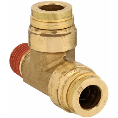 PARKER Push-Fit Tee Fitting: 3/8 in OD x 1/4 in Pipe Fitting Size - Brass Air Brake Fittings