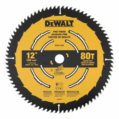 DEWALT Circular Saw Blade: 12 in Blade Dia., 80 Teeth, 0.11 in Cut Wd, 1 in Arbor Size - Wood-Cutting Blades