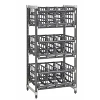 This stationary can rack unit from the Elements Xtra series provides organized storage for up to 96 cans across 9 shelves. It is a starter unit that includes a post kit, with dimensions of 72 inches height, 26 inches depth, and 36 inches length in speckled gray. Suitable for commercial kitchens, warehouses, and foodservice environments to streamline inventory management