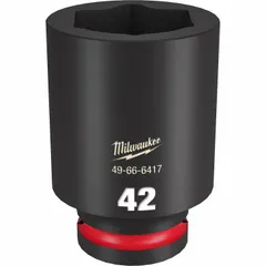This 3/4" drive impact socket features a 42 mm metric, 6-point, deep configuration with friction retention design. Suitable for heavy-duty fastening and loosening tasks on industrial equipment, machinery, and automotive assemblies. Black Phosphate finish provides corrosion resistance.