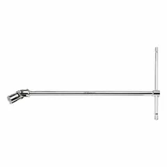 This flex-head T-handle socket end wrench features a 7 mm, 6-point metric socket. The overall length is 16 23/50 inches. The flex-head design allows access to fasteners in confined spaces and at various angles, providing increased torque and leverage for tightening or loosening applications.