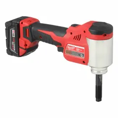 This cordless knockout punch system operates on 18V DC and includes two 3.0 Ah batteries and a charger. It punches holes up to 6 inches in diameter in steel with a maximum thickness of 12 gauge. The kit comes with one 1-inch die and is suited for creating clean holes in electrical enclosures, panelboards, and junction boxes.