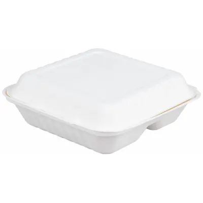 ABILITY ONE Hinged-Lid Molded Fiber Container, White, Square, 200 PK - Hinged-Lid Molded Fiber Containers