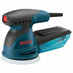 Random orbital disc sander with 5-inch hook-and-loop pad and 3/32-inch orbit. Powered by a 3 A motor with variable speed control. Suitable for fine finishing and material removal on wood, metal, and composites in woodworking, cabinetry, and automotive bodywork.