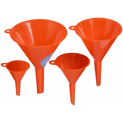 FUNNEL KING 4-Pc. Funnel Set: Polyethylene, 10 fl oz Fluid Capacity, 4 3/8 in Overall Dia - Multiple Funnel Piece Sets