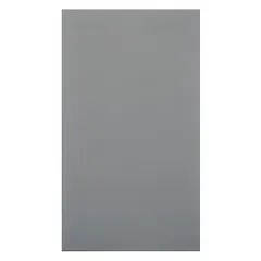 This phenolic partition panel is 58 inches high, 55 inches wide, and 1/2 inch thick. It has a matte silver gray finish and a resin impregnated kraft paper core. Used for constructing toilet partitions in commercial restrooms.