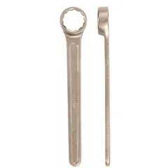 Single-end, 12-point SAE box end wrench with 1-1/8 in head size and 10-1/2 in overall length. Nonsparking construction for use in environments where sparking tools are prohibited. Standard length with 0° head offset angle.