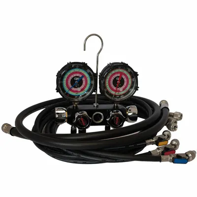 BLACKMAX Refrigerant Manifold Set: 4 Valves, 3 Hoses, Series Blackmax - Analog Manifolds