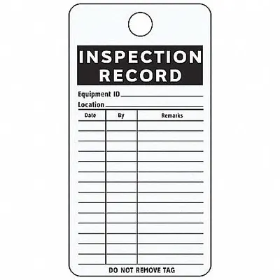 SEE ALL INDUSTRIES Tag: Inspection, 3 in Wd, 4 1/4 in Ht, White, Rectangle, Aluminum, Indoor - Safety
