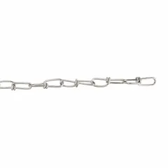 This light-duty jack utility chain features a double loop design with plain finish. It has a working load limit of 255 lb and is sized as trade size 2/0. Suitable for securing, lifting, or bundling loads in general utility applications.
