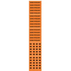 Orange background with black legend reading 'Sodium Hypochlorite'. Fits pipe outside diameters of 3/4 in and smaller. Set of 3 markers without arrows. Used to identify pipes carrying sodium hypochlorite in industrial facilities.