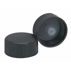 Black phenolic screw cap with opaque finish, designed for 22-400 mm neck finishes. Suitable for sealing glass or plastic containers in laboratory and chemical storage applications. Supplied in a pack of 144 closures.
