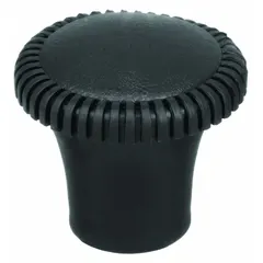 This pull knob with a threaded hole has a 1 in diameter plastic body with a steel #10-24 thread. It features a polished finish and a nylon seal. Used for manual gripping and pulling on machinery, control panels, or equipment enclosures.