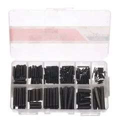 This 270-piece spring pin assortment includes 15 standard inch sizes of ungraded plain steel pins. Used for fastening and alignment in industrial assemblies, it supports maintenance, repair, and production tasks in general mechanical applications.