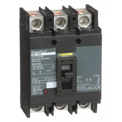 Three-pole molded case circuit breaker rated 125 A at 240 V AC with a maximum interrupting rating of 25 kA. Features fixed instantaneous trip, lug terminals, and ABC phase connection. Suitable for overcurrent protection in branch circuits within electrical distribution panels and switchboards.