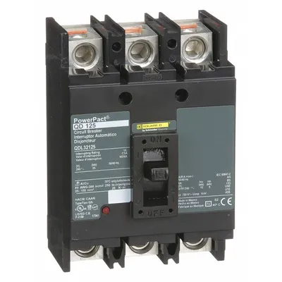 SQUARE D Molded Case Circuit Breaker: 125 A Amps, 25kA at 240V AC, Fixed, Lug, ABC - Q-Frame Square D Molded Case Circuit Breakers