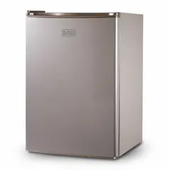 This BLACK & DECKER mini refrigerator offers 2.5 cu ft total capacity with manual defrost and two shelves. The glass door allows easy viewing of contents. Energy Star Certified, it is suitable for storing beverages and snacks in offices, dorm rooms, or small kitchens.