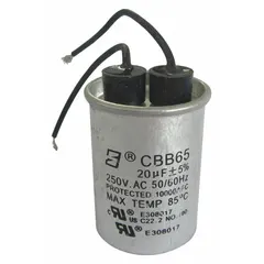 Motor replacement capacitor designed for use with manufacturer model number 39UK52. Supports motor start or run functions in industrial equipment such as fans, pumps, and compressors. Consult original equipment documentation for electrical ratings.