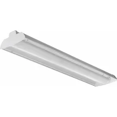 This 4 ft. linear LED bay light delivers 8000 lumens at 4000K color temperature, consuming 149 watts. It operates on 120 to 277V AC and is designed for mounting heights of 12 to 20 feet. Suitable for low-bay industrial and commercial applications such as warehouses and retail spaces, it replaces (4) lamp T5 fixtures.