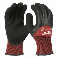 These cut-resistant gloves feature a double-dipped latex palm coating over a 15-gauge nylon liner, providing ANSI/ISEA Cut Level A3 protection. Suitable for handling sharp materials such as glass, metal, or plastic in industrial settings. Sold in a 12-pack. Not silicone-free, not touchscreen compatible, and without reinforced thumb crotch.