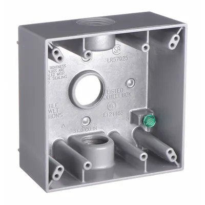 BELL Electrical Box: Aluminum, Square, 2 Gangs, 3/4 in Hub Size, 32 cu in Capacity - Aluminum Weatherproof Electrical Boxes