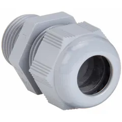 Straight nylon cable grip with 1/2 in MNPT box connection, accommodating cord diameters from 0.39 in to 0.55 in. Gray nylon body with IP68 rating for dust and water ingress protection. Used to secure and seal cables entering electrical enclosures or junction boxes in non-hazardous locations.