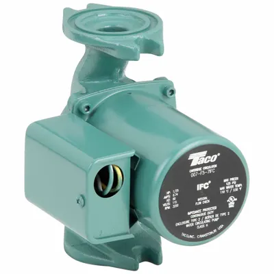 TACO Hydronic Circulating Pump: 1/25 hp HP, 115V AC, Cast Iron, 1, 17 gpm, 10 ft Max. Head - General-Purpose Inline Circulator Pumps