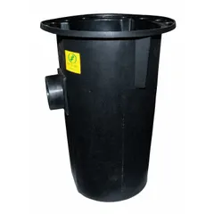 Polyethylene sump basin for indoor wastewater collection. 30-gallon capacity, 18-inch diameter, 30-inch length and height. Accommodates one pump. Compatible with manufacturer part number 53-0001.