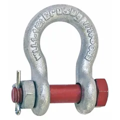 Anchor shackle for lifting applications, used to connect chains, slings, or hooks in overhead lifting and rigging. Working load limit of 17,000 lb with a width between eyes of 1 11/16 in. Body color is silver; type designation is red.