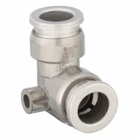 SMC Push-Fit Elbow Fitting: 3/8 in OD x 3/8 in OD Size, Push-to-Connect x Push-to-Connect, Silver (MPN KQG2L11-00)