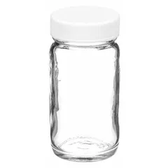 Clear wide mouth round glass bottle made from colorless soda lime glass. Features a 38-400 mm screw closure and 42 mm body diameter. Not graduated and supplied non-pre-cleaned. Suitable for general laboratory storage, mixing, and transport of liquid samples. Sold in a case of 48 bottles.