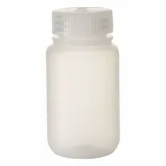 This 125 mL (4 fl oz) PPCO wide mouth round bottle is designed for general laboratory use, including storage and dispensing of liquids. The natural polypropylene copolymer body offers chemical resistance, and the 38 mm polypropylene closure is included. The bottle is not graduated.
