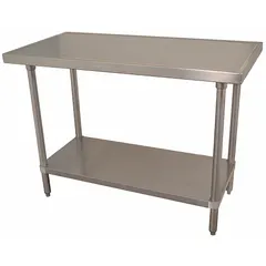 Fixed-height worktable with a 48 in x 30 in stainless steel top and 500 lb overall load capacity. Suitable for food preparation, assembly, and light-duty tasks in commercial kitchens, laboratories, and clean rooms.