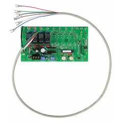 Unit-mounted step controller for electric wall and ceiling heaters. Provides 1 to 8 stage switching at 10V DC, 1-phase with a contact rating of 5 mA. Includes spacers for installation. Compatible with heater models 4TDH6, 4TDH7, 4TDH8, 4TDJ1, 4TDJ2, and 4THD9.