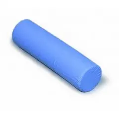 Foam neck roll pillow with a cotton/polyester cover. Measures 19 inches overall length by 5 inches overall width with a 3.5 oz fill weight. Color: Blue. Provides cervical support for rest or therapy, helping maintain proper spinal alignment.