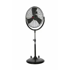 This Dayton pedestal fan features a 20-inch blade diameter and a steel housing with a steel guard. It operates on 120V AC with a single-phase permanent split capacitor motor, offering three speeds in a non-oscillating configuration. The fan is mobile and suitable for home and office use, including kitchen areas.