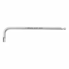 Stainless steel hex key with a 3/8 in SAE tip size and 7 3/4 in long arm. Satin finish provides corrosion resistance. Suitable for turning fasteners in confined spaces where standard keys cannot reach.