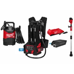 This cordless combination kit includes a transfer pump and an additional M18 tool, powered by the M18 battery system (18-72 V DC). The pump enables fluid transfer for dewatering, tank draining, and moving non-corrosive liquids in construction, agriculture, and maintenance applications. Battery included.